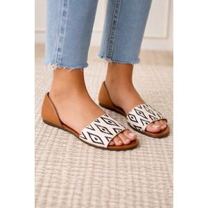 Madewell Thea Ikat Cognac Tan Leather Pony Hair Tribal Print Flat Slides Size 8